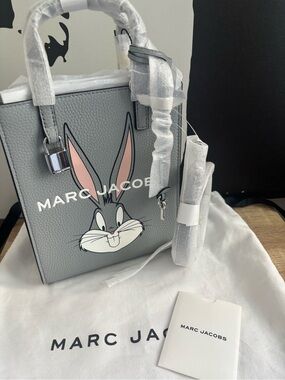Marc Jacobs Grey Pebbled Leather Tote with Bugs Bunny Graphic